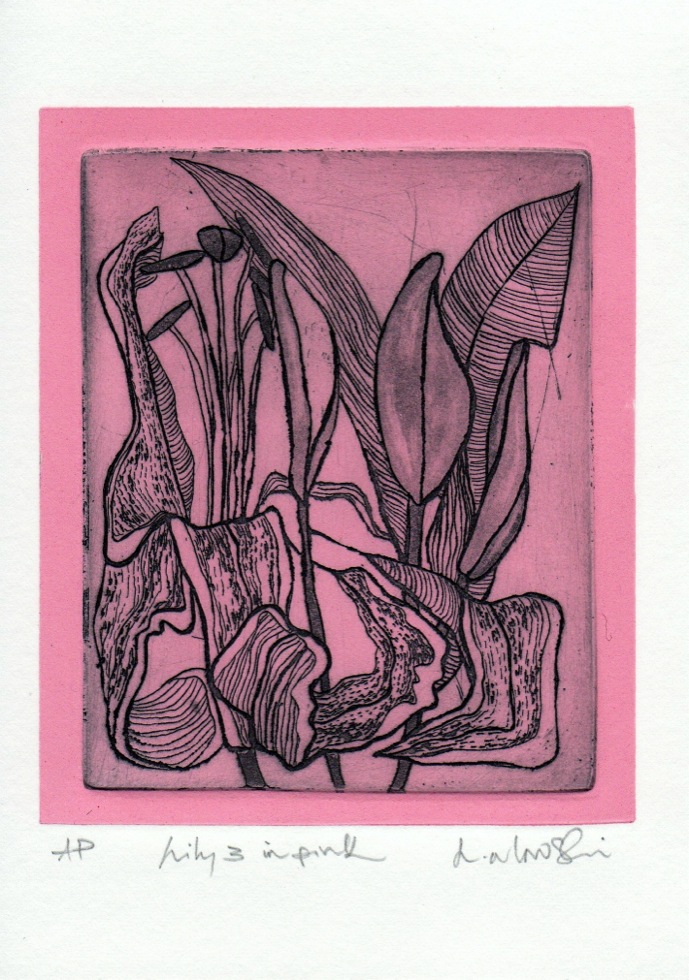 'Lilly 3 in pink', intaglio and relief colour, limited edition; from the Art In An Envelope Series