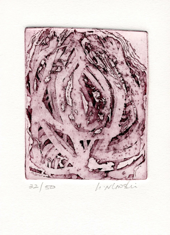 'Pink Bud', intaglio, limited edition; from the Art In An Envelope Series