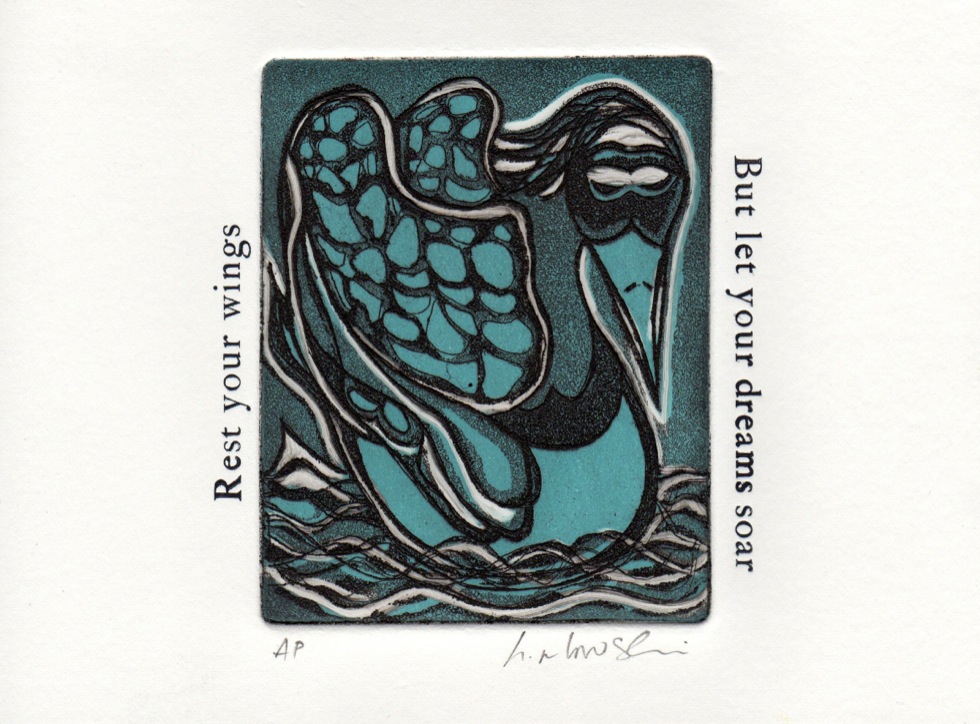 'Rest your Wings', intaglio and typeset, limited edition; from the Art In An Envelope Series