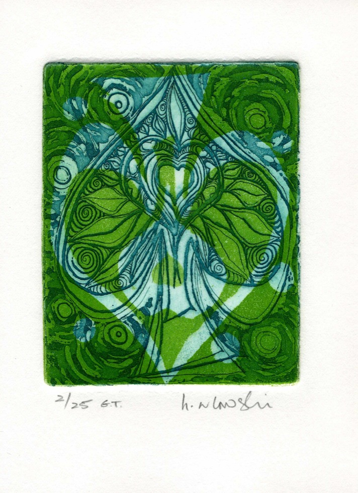 'Upside down Hearts and Spades', G.T, intaglio, limited edition; from the Art In An Envelope Series