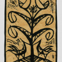 'Four Bird', relief, on pale brown mulberry; from the Art In An Envelope Series