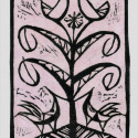 'Four Bird', relief, on pink mulberry; from the Art In An Envelope Series