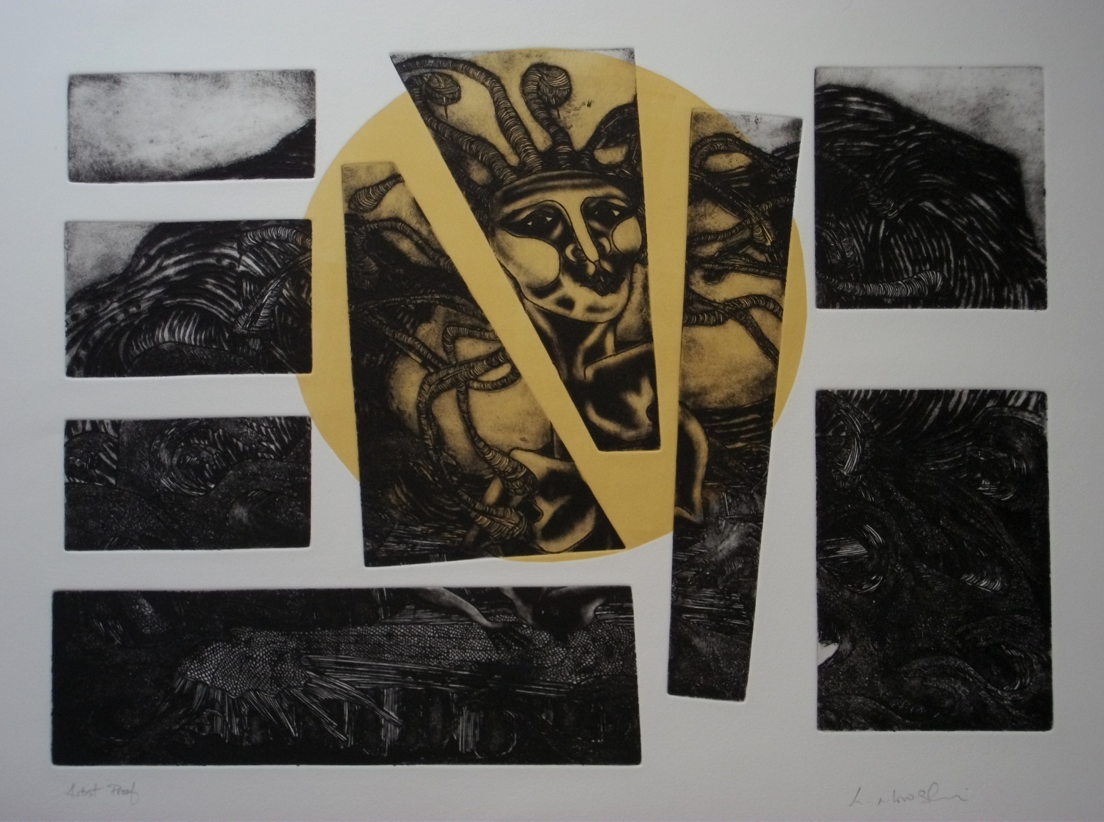 Fragmented Medusa etching, from the Mythology series.