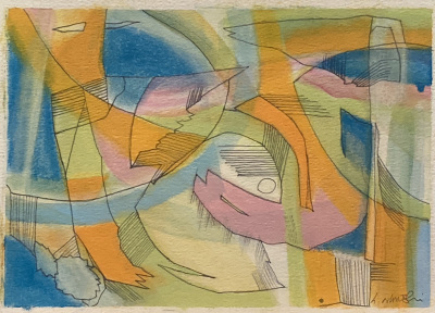 Orange-Blue water colour soft pastel graphite on paper 185 x 260