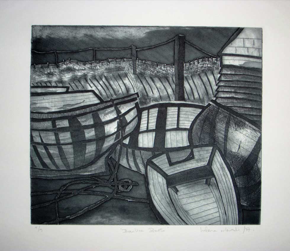 Bauline Boats, etching, 300 x 350