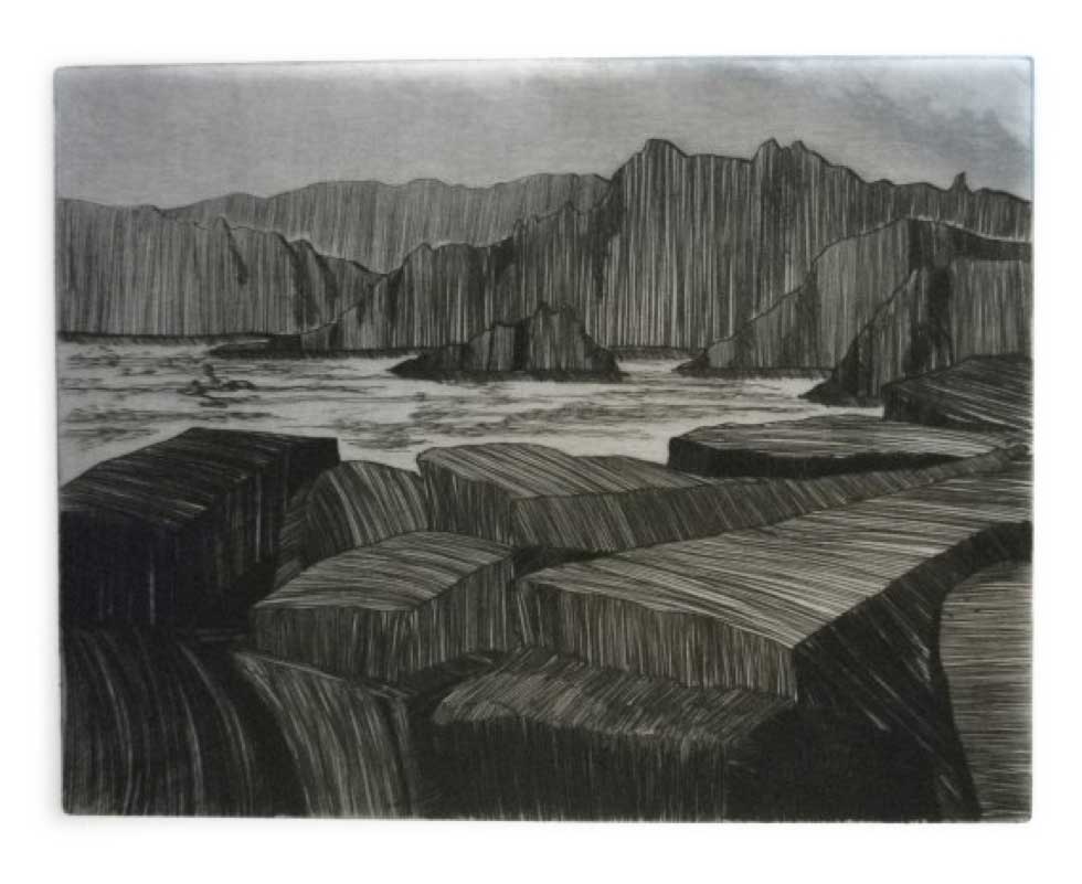 Pilley's Island - the Tickle, drypoint, 250 x 320